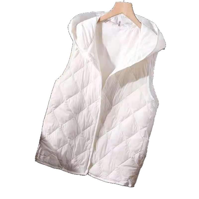 Womens Lightweight Hooded Down Vest Winter Outerwear Slim Fit V-Neck Short Puffer Daily Wear