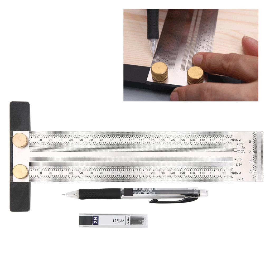 200mm Woodworking Stainless Steel T Ruler Marking Ruler DIY Measuring Scribe Line Tool
