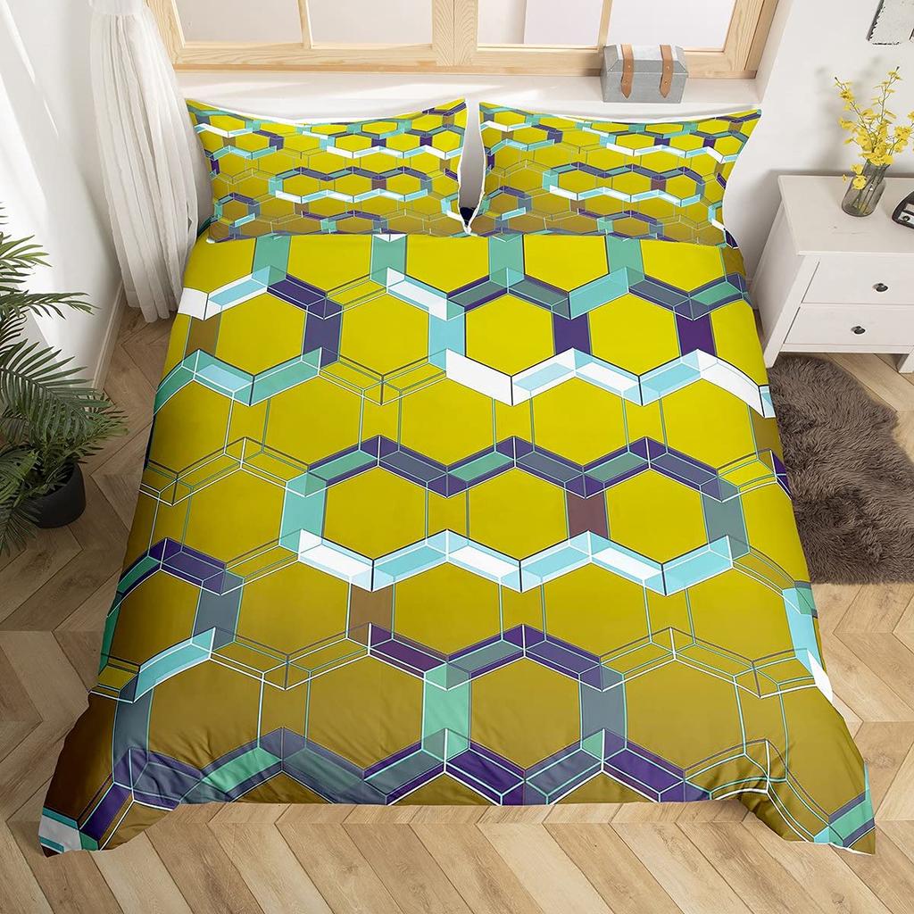 Comforter 3D Geometric Patterns Printed Softly Bedding Set Stereoscopic Dense Hole Warmly Queen King Size 2/3Pcs