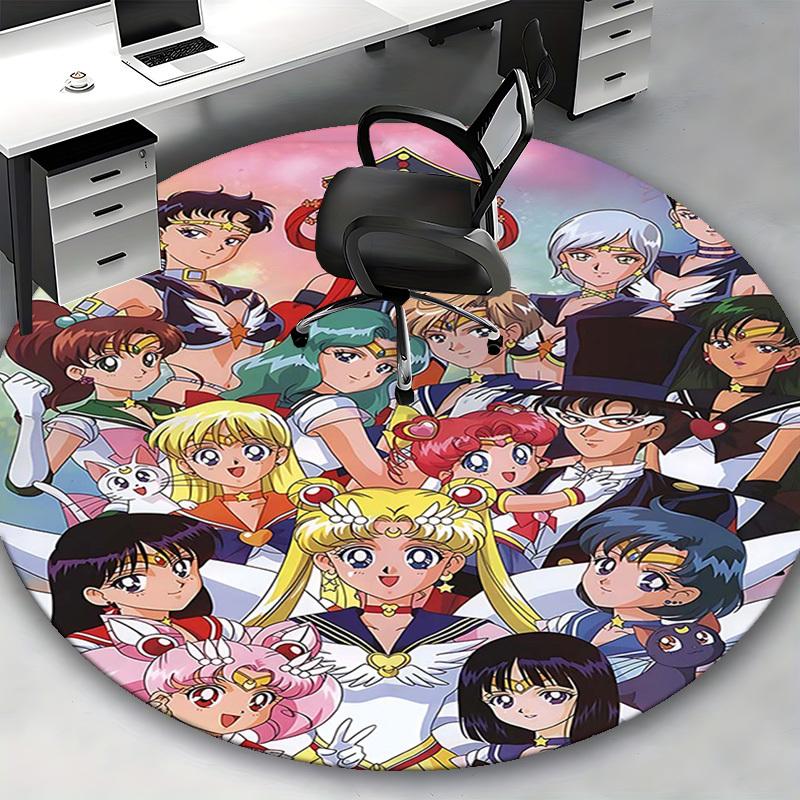 1pc Sailor Moon Anime Round Carpet  Office Chair Mat, NonSlip Rug for Home Decor, Living Room, Bedroom, Game Room