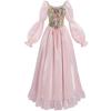 Medieval Floral Dress Cosplay Costume Court Style Corset Puff Sleeve Long Gown Halloween Party Stage Performance