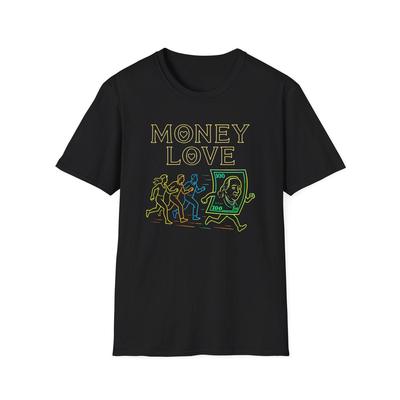 Money Love T-and Kids Tshirt | Neon Line Art People Chasing Dollar Bill