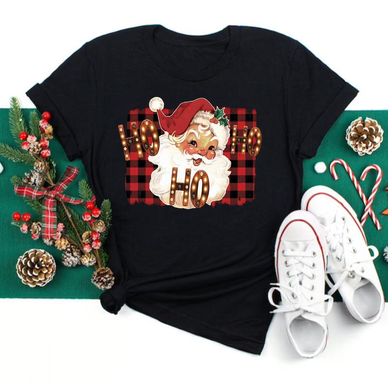 Women's Christmas Collection Printed Plus Size Trendy Letter Pure Cotton Short Sleeved T-Shirts Women’s