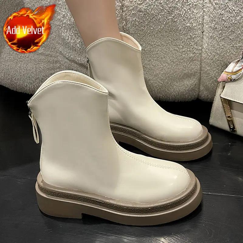 Fashion Middle Heel Long Boots for Women Hot New In Trend 2024 Demi-season Work Waterproof Winter Novelty Pu Knee High Shaft Shoes Woman