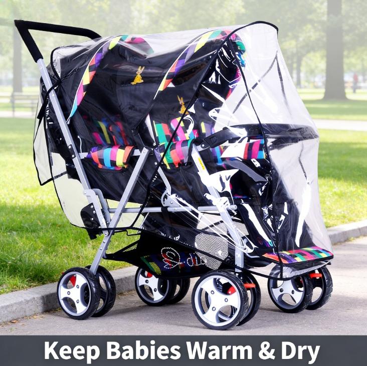 Waterproof Twin Baby Stroller Rain Cover Windproof Dustproof For Double Front Back Seat Pushchair