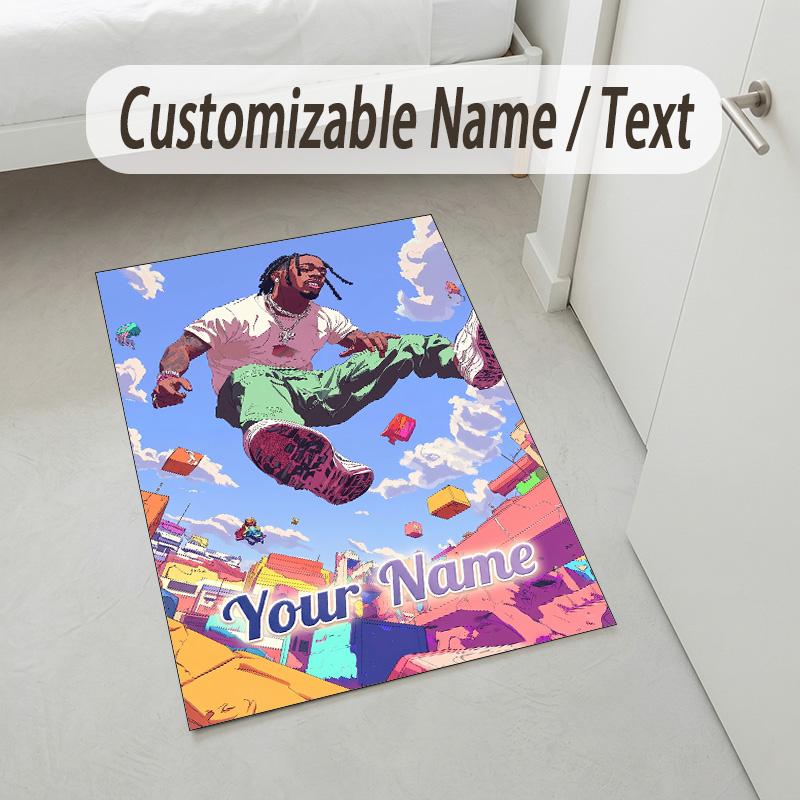 Personalized Crystal Velvet Carpet,Travis Scott Custom Printed Name, Plush Area Rug For Home Indoor Decor