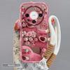 Phone Case for Huawei Mate60, Full Protection Anti-Drop Anti-Fingerprint Creative Case, Cute Bear + Lanyard Design, Puff Rose Patter