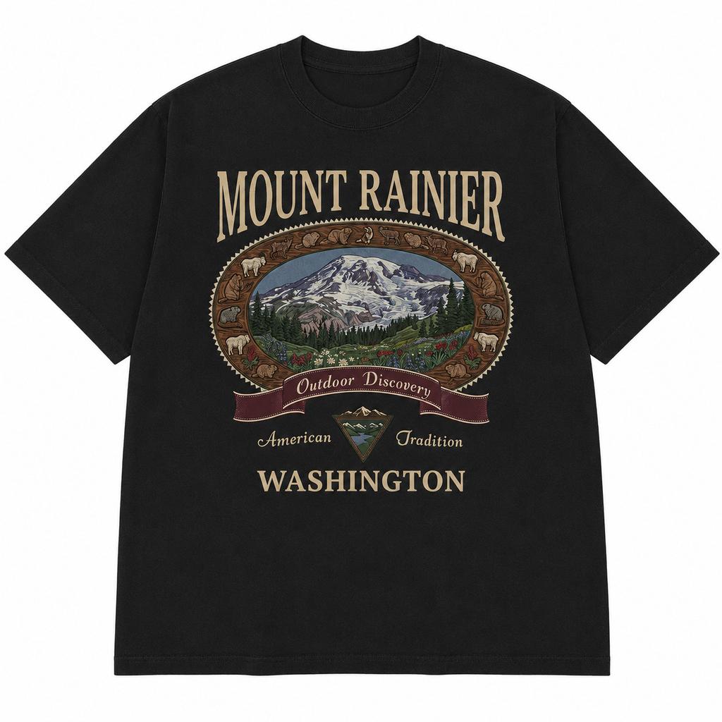 Vintage Mount Rainier Washington Graphic T Shirt Retro Mountain Tee