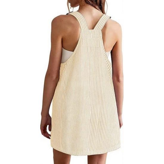 Damen Trägerkleid U-Ausschnitt Ärmellos Gestreiftes Mini-Kleid mit Taschen Lockerer Schnitt Schlankmachendes Aussehen Kleid Arbeits- und Freizeitkleidung