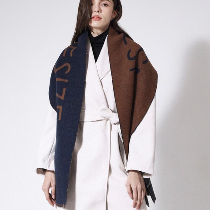 ONSZ Wool Cashmere Check and Logo Color Block Reversible Muffler