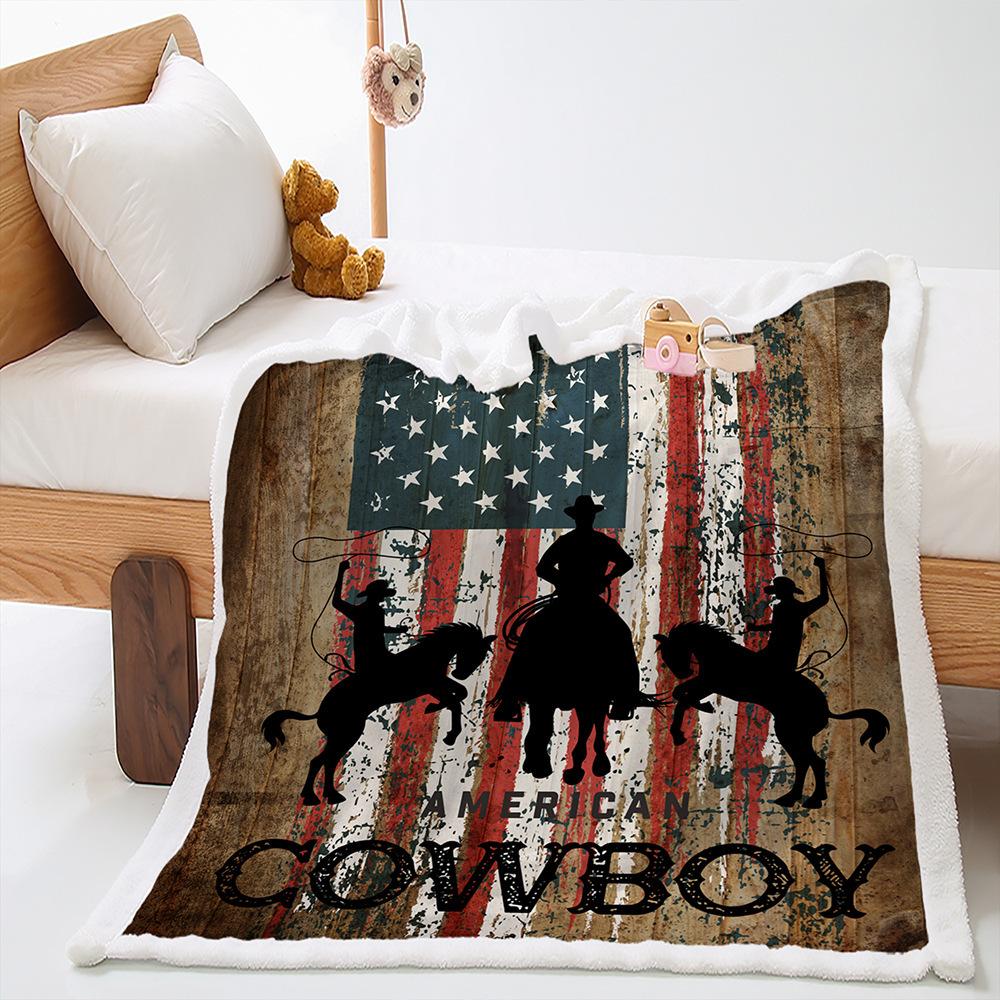 Blanket Western Cowboy Independence Day Blanket Lamb Fleece Crystal Fleece Blanket Four Seasons
