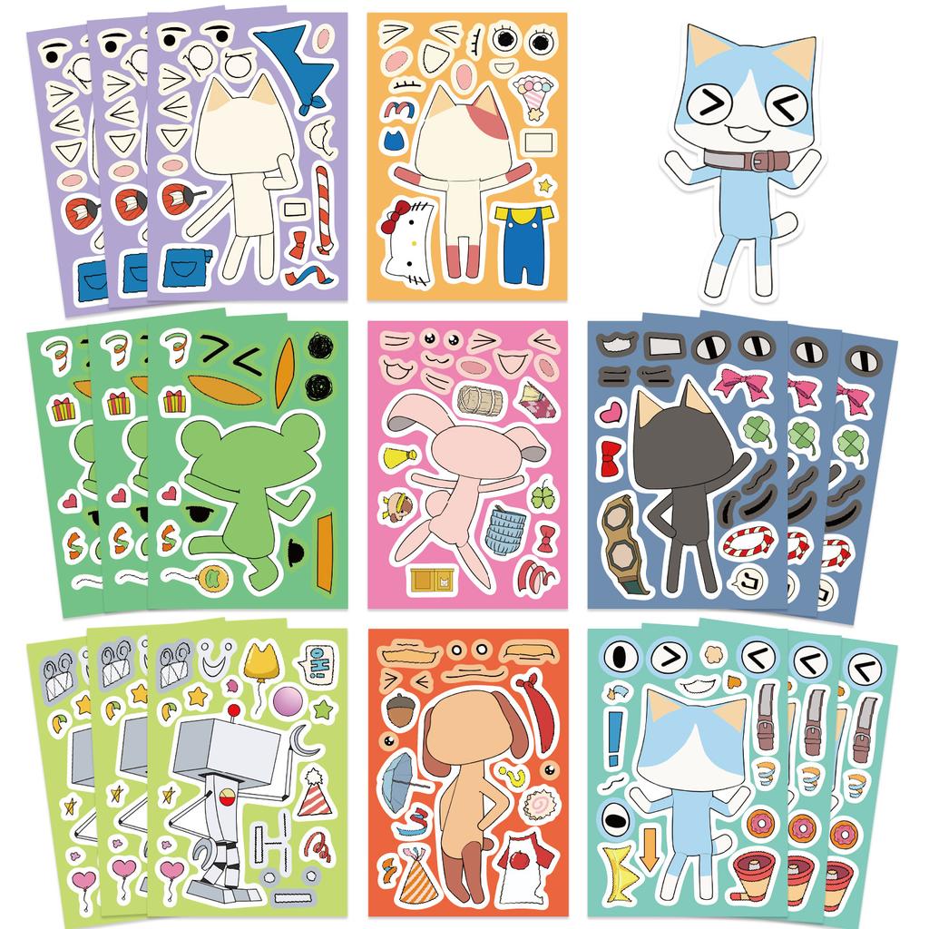 8 Cartoon Doro Cat Series Face Change Stickers Make A Face Waterproof Hand Account Stickers DIY Decorative Stickers