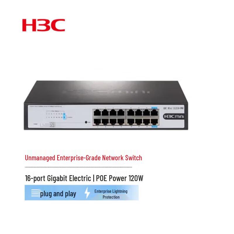 H3C S1216-PWR 16-Port Gigabit Unmanaged PoE Switch