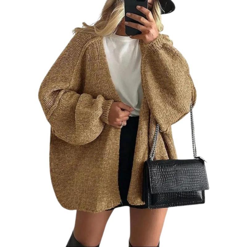 Womens Oversized Knit Cardigan Sweater Long Sleeve Loose Fit Casual Open Front Pullover In Solid Colors