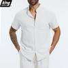 Summer Men's Short Sleeve Shirt Solid Color Casual Single Breasted Cotton Linen Breathable Lightweight Male Basic Style Top