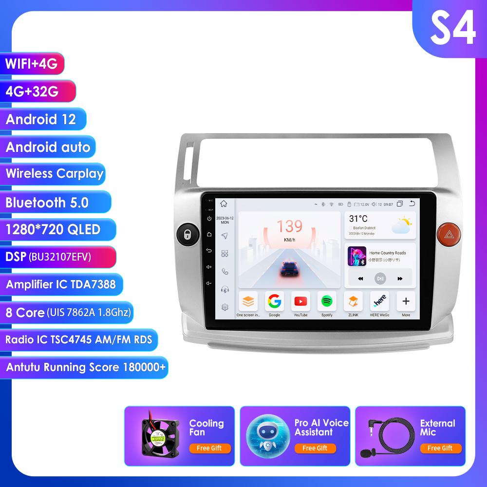 Ossuret Intelligent Car Radio Android for Citroen C4 C Triomphe C Quatre 2004-2009 Carplay Car Stereo Multimedia Video Player GPS 2din 7862 Audio