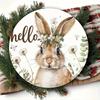 8 Inch Round Easter Bunny Metal Sign Wall Decor