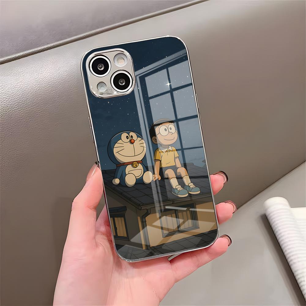 Cute C-Cartoon-D-DoraemonS Phone Case For IPhone 17 Pro Max 15 Pro 16 14 Plus 12 13 Mini 11 Pro Shockproof Electroplated Glass