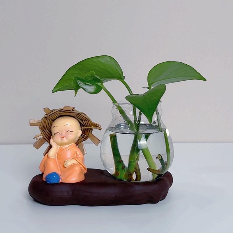 Creative Resin Monk Hydroponic Vase for Home and Office Decor