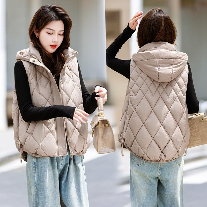 Jacket down cotton vest women's autumn and winter new temperament hooded cotton-padded vest short vest diamond