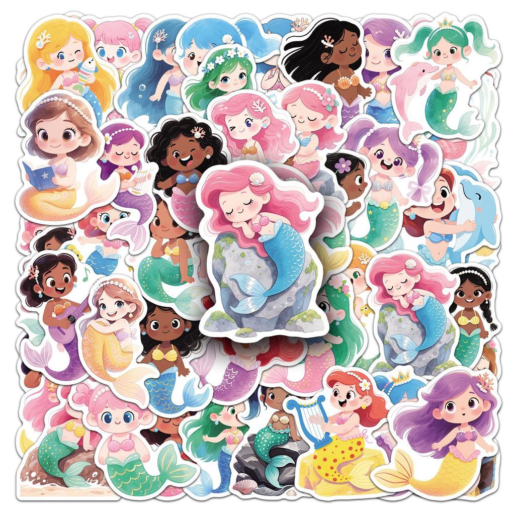 50 PCS Disney Cute Fairy Tale Mermaid Doodle Stickers for Mobile Phones Guitar Helmets Toys Notebook Stationery