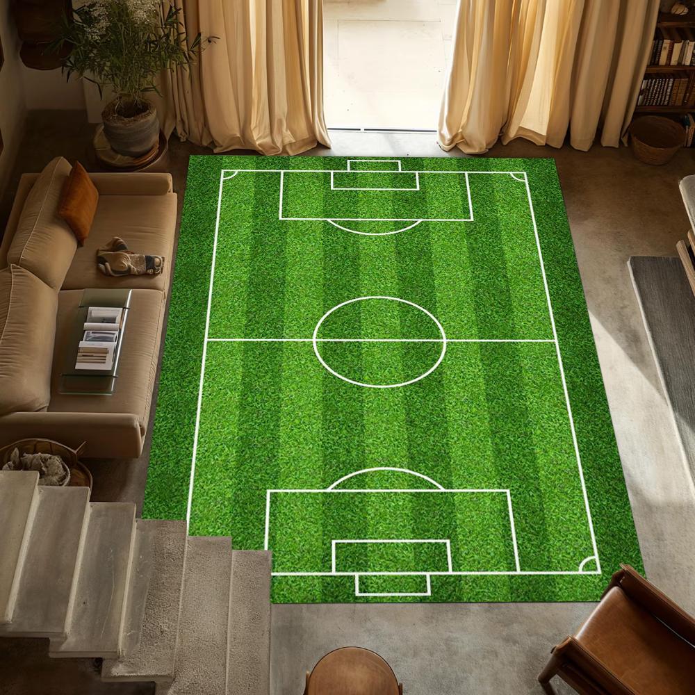 Realistic Football Field Pattern Carpet Mat Rug, Vivid & Dynamic Home Decoration with Green Tone for Living Room Bedroom