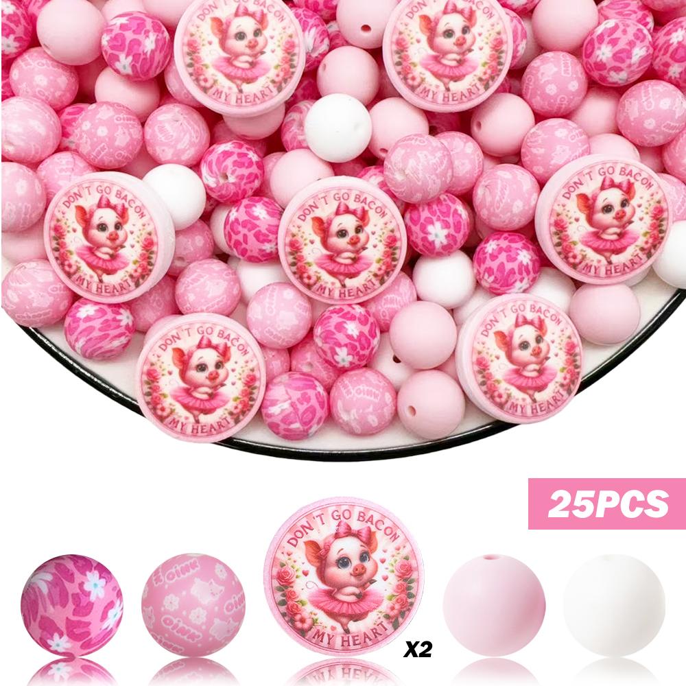 

25/64PCS Valentine s Day animal print silicone bead set, perfect for DIY handmade crafts such as keychains, necklaces, bracelets