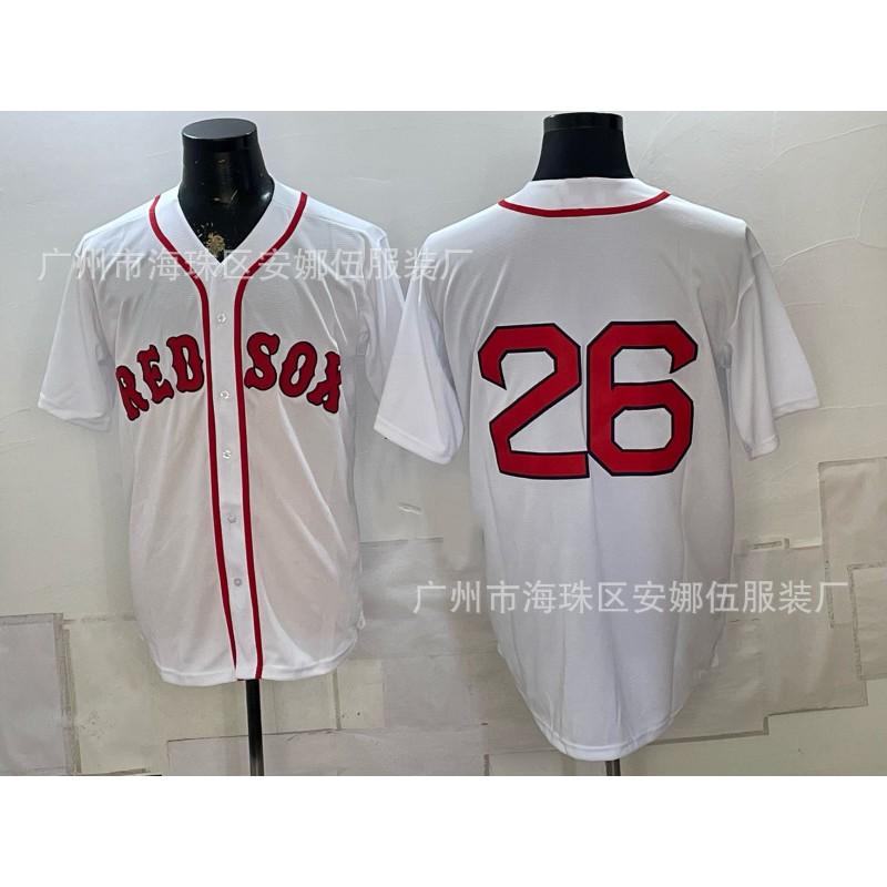 Maglietta da Baseball Unisex Ricamata Boston Red Sox Abbigliamento Sportivo Miscela di Cotone Traspirante Abbigliamento per tifosi