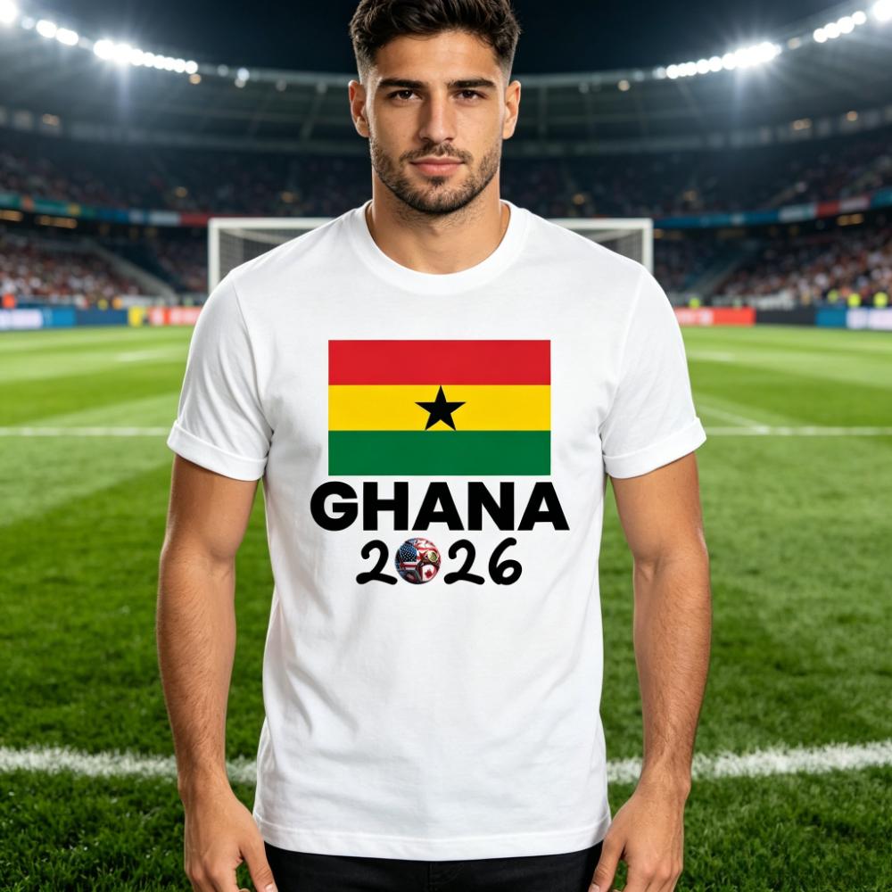 Ghana 2026 Flagge T-Shirt Patriotisches Unterstützer-T-Shirt Herren Damen Sommer Mode Rundhals Baumwoll-Oberteile Fußball Party Zubehör Kleidung