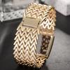 Women's 3D Texture Bracelet Watch with Wide Band & Double Row Czech Diamonds