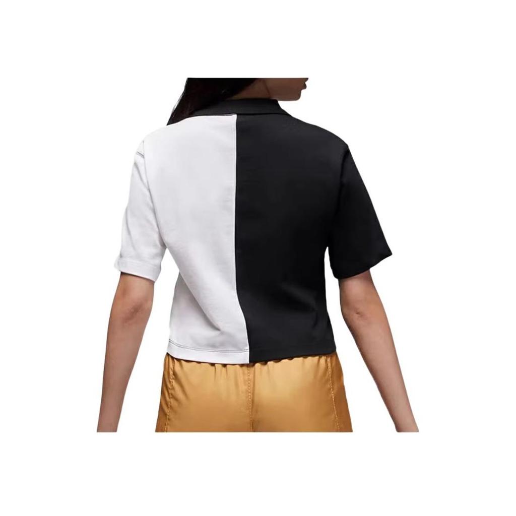 Jordan Logo Embroidered Colorblock Half-Zip Short Sleeve Drop Shoulder T-Shirt Women Tops Black White DQ4617-010