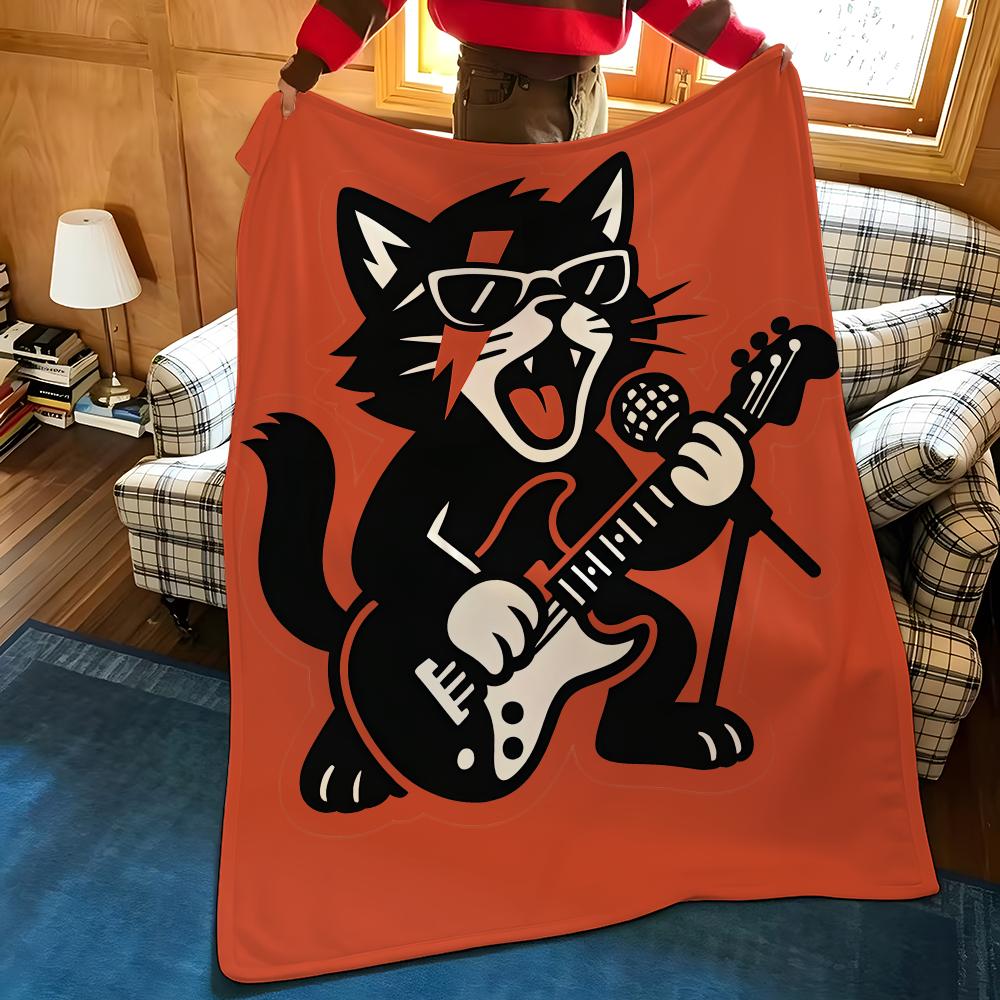 Art R-Rock G-Guitar Cat Throw Flannel Blanket Suitable for Sofas Beds Offices Travel, Camping Chairs