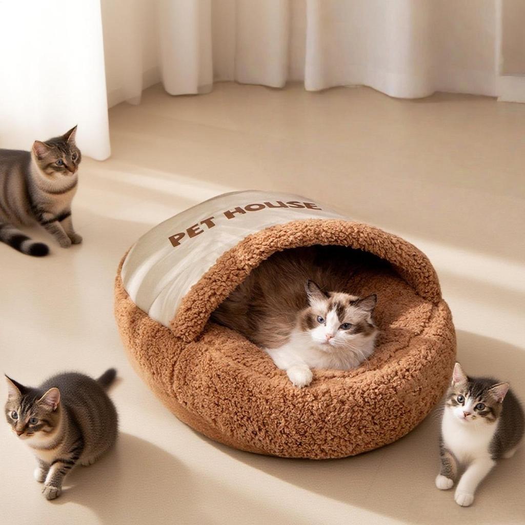 Pet Beds For Cats Calming Dog Bed Sleeping Bag Nest Coved Pet Supplies For Kitten Outdoor Calming Puppy Animal Travel Winter