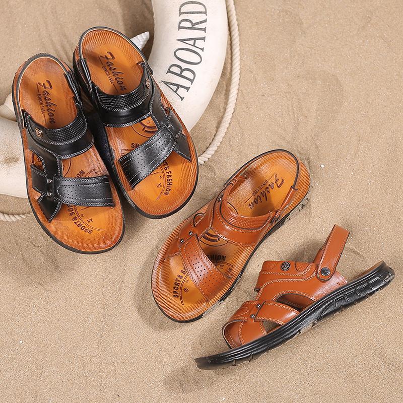TUINANLE Men's Pu Leather Sandals Summer Beach Slides Casual Retro Brown Shoes Outdoor Flip Flops Non-Slip Sandals