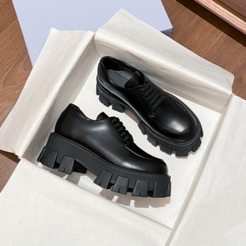 

Cowhide~ Liu Wen small leather shoes women s muffin thick-soled round head lace-up Oxford shoes inner height-increasing single shoes 34