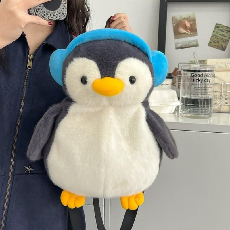 Plush Penguin Backpack For Girls With Breathable Shoulder Straps And Adjustable Fit