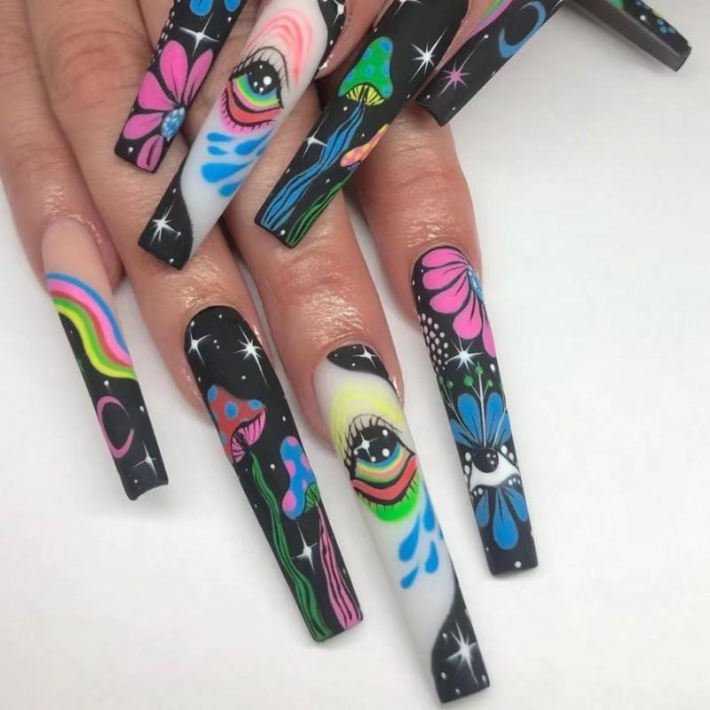 

Star Moon Cartoon Colorful Eyes Halloween Series Colored Wearable Nail Products Fake Nail and Nail Patch Fingers