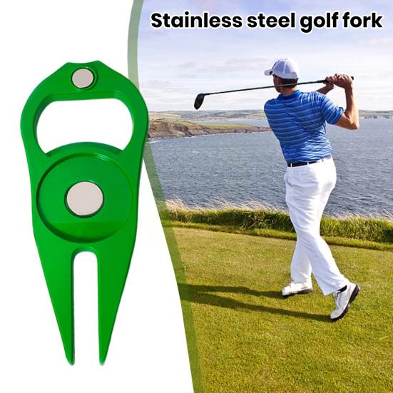 Zinc Alloy Golf Divot Repair Tool Bottle Opener Magnetic Ball Marker Holder Metal Green Fork Tool Golf Accessories Men Women Golfer Enthusiasts Gift