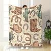 Western Cowboy Style Pattern Patterned blanket, flannel, suitable for all seasons, home decor, warm and cozy
