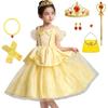 AOTYP Принцеса Принцеса Жовта 100 Сукня, Дитяча Сукня, Обруч, Набір з 8 предметів, Костюм для дівчинки, Трансформація, Косплей, Хелловін, Різдво, День народження,