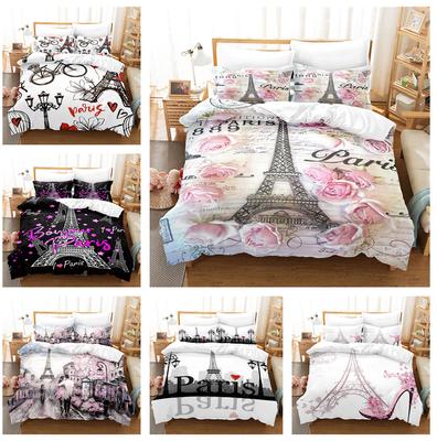 3D Printed Romantic Bedding Couples Paris Tower Duvet Covers Pillowcases 2/3pcs King Queen Beds Women's Home Textile Gifts