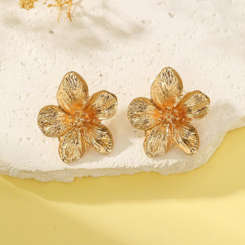 Versatile Five-Petal Irregular Metal Flower Stud Earrings