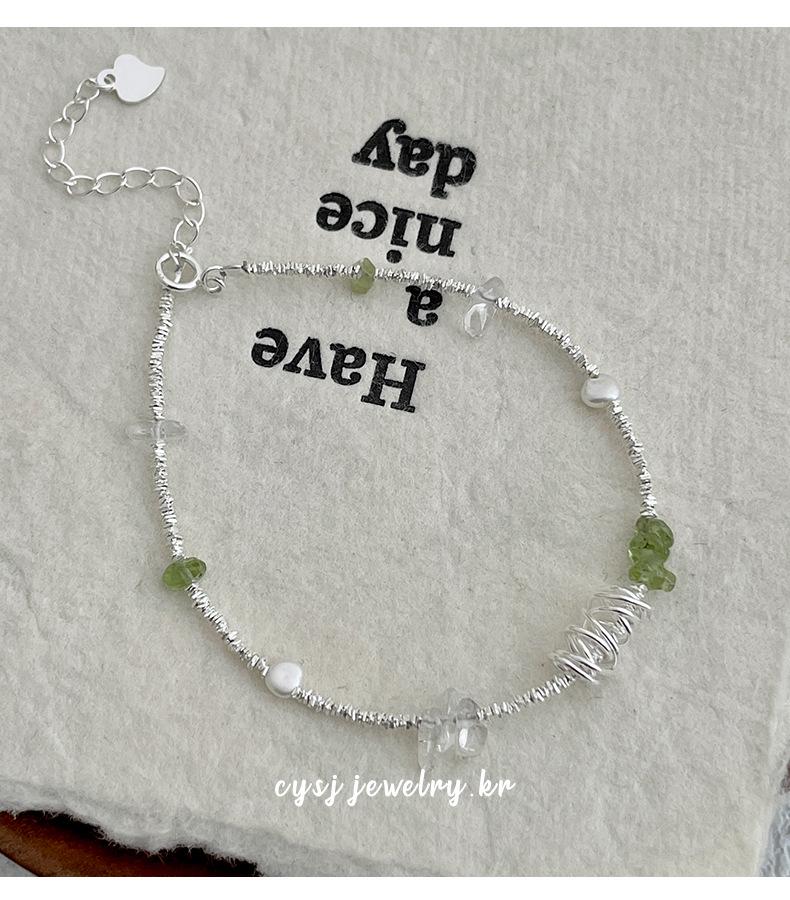 Cui Yan S925 Sterling Silver Korean-Style Peridot Crystal Bracelet for Women