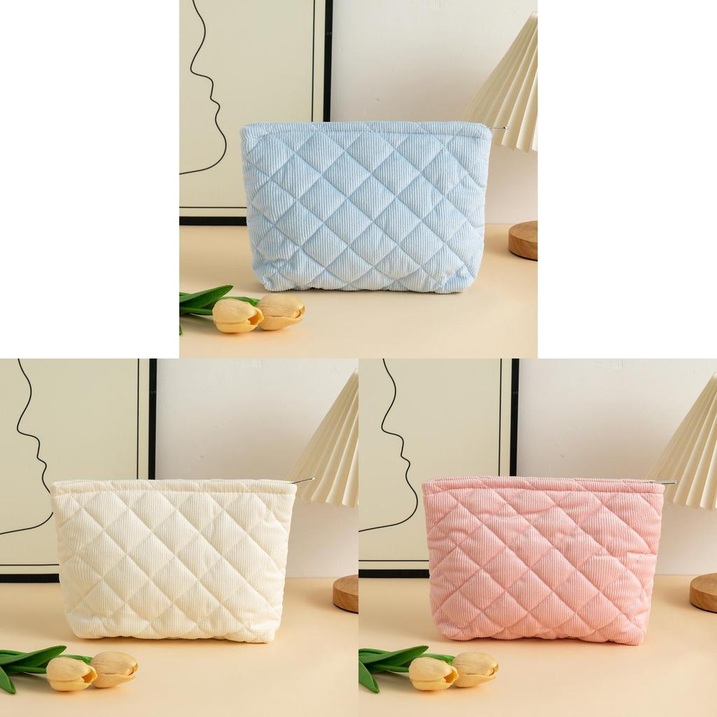 Cosy Corduroy Checkered Cosmetic Bag With Breathable Design For Daily Use Women And Men