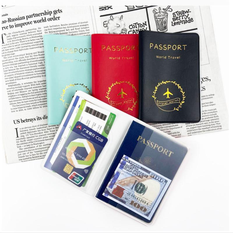 Travel Accessories Leather Passport Holder Letter Print Passport Case Travel Id Card Holder Plane Ticket Holder Passport Covers
