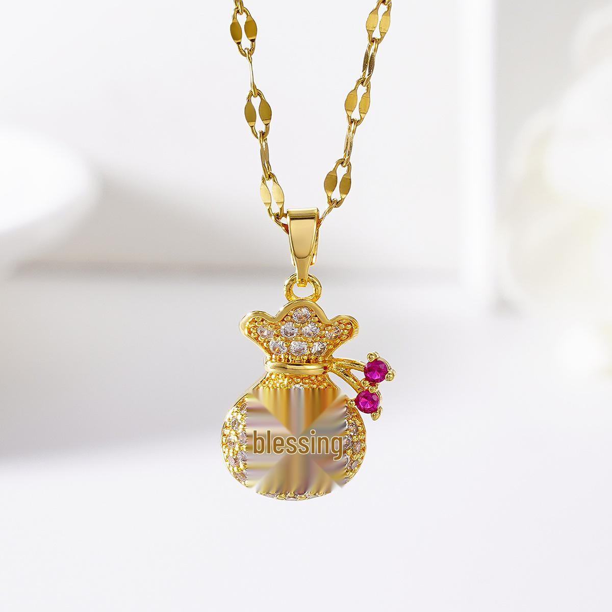 

Модное полое титановое колье-чокер с бриллиантами - Женский дизайн в виде мешочка с деньгами на удачу