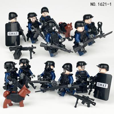 12pcs Anti-terrorism Blue SWAT Small Particle Human Child 1621 Children's Building Blocks Toy