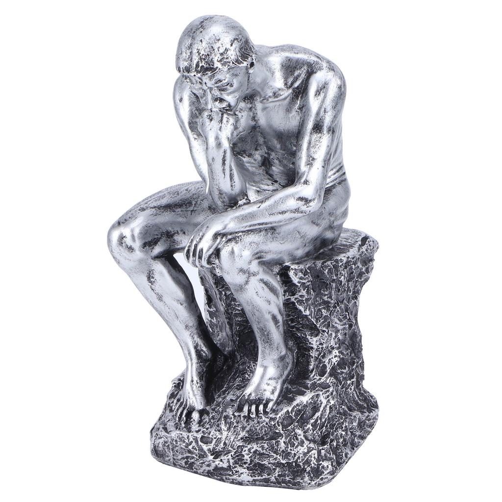Thinker Statue European Style Resin Character Sculpture Home Office Bookshelf OrnamentSilver