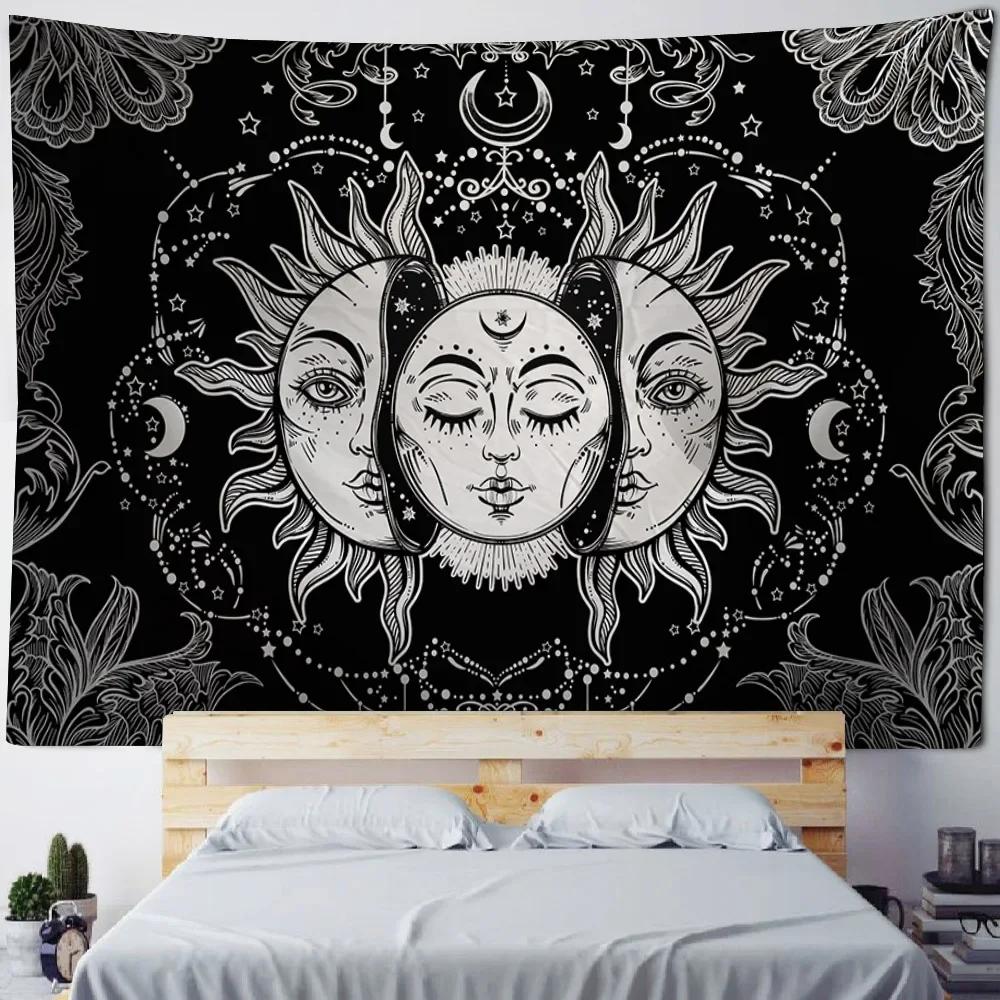 Sun God Art Tapestry Hippie Sun Moon Wall Tapestry Home Aesthetics Decoration Wall Cloth Beach Towel Tablecloth Bed Sheet