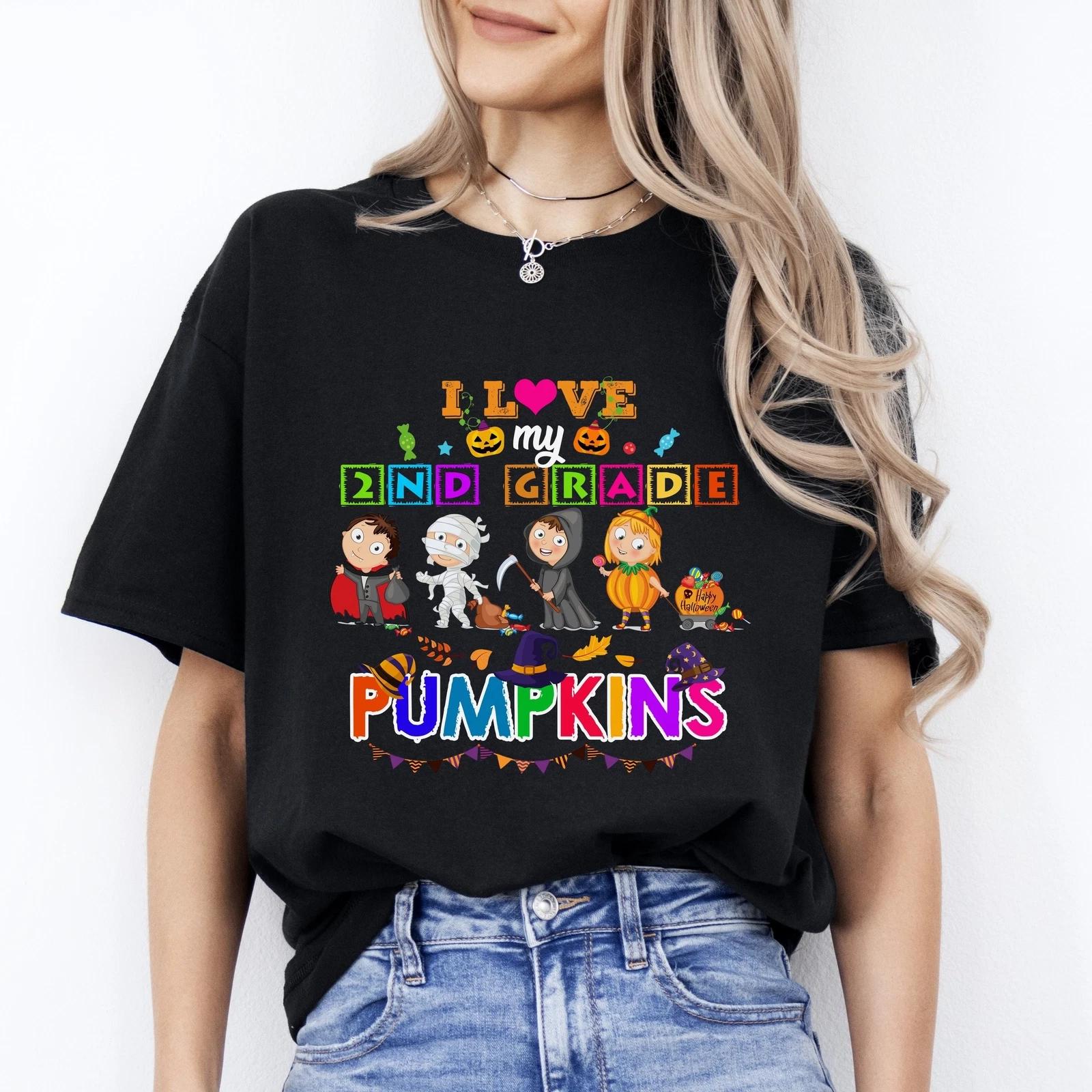 2nd grade teacher Halloween Unisex T-Shirt I love my second grade pumpkins tee B 4XL